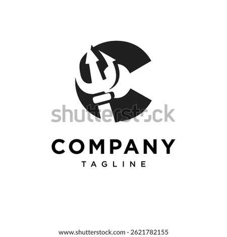 Letter C Trident Icon Logo Vector