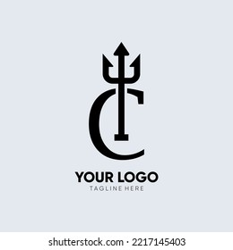 Letter C Trident Logo Design Icon Vector Emblem Graphic Illustration