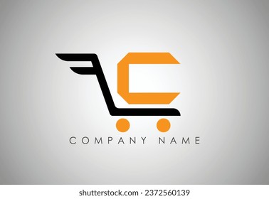 Letter C trolley shop and  logo vector. Business logo design.