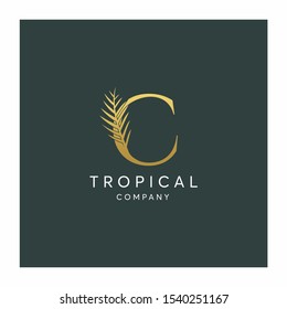 Letter C Tropical Leaf Logo design vector icon