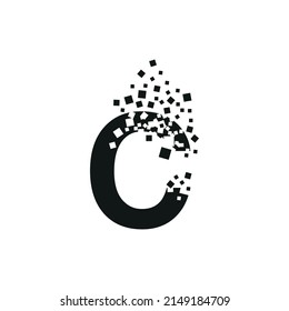 The letter C turns into a cloud of squares of different sizes.