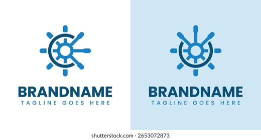 Letra C e U Logotipo de navio leme, simbolizando orientação, liderança e direção