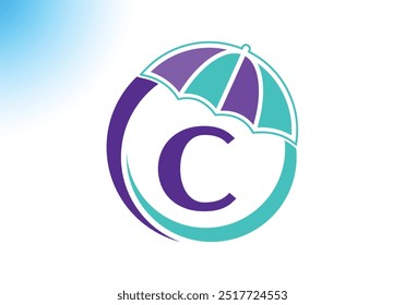 Letter C Umbrella Logo Design Vector Template.