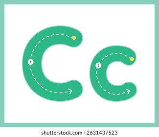 Letter C Uppercase ad Lowercase Alphabet Tracing Guide for Kids Worksheet