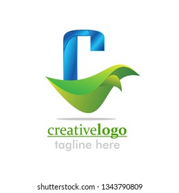 letter c uppercase with leaf  logo