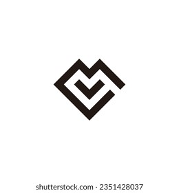 Letter C and v heart, square geometric symbol simple logo vector
