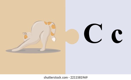 letter C vector, Alphabet puzzles for children, illustrations and letters, puzzle for children, game for children, learning the alphabet, pictures for the alphabet, material for kindergarten