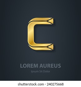 Letter C. Vector elegant gold font. Template for company logo. Design element or icon.