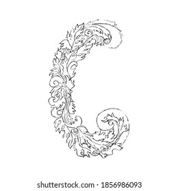 Letter C, vector hand drawn monogram
