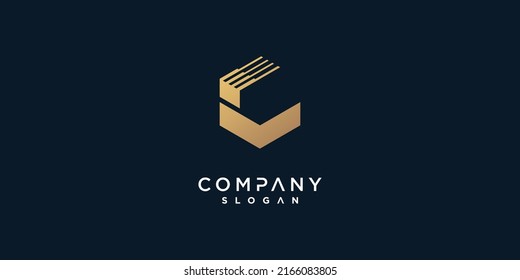 Diseño del logotipo del icono del vector de la letra C con estilo único creativo Vector Premium