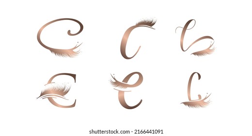 Letter C vector icon logo design with lashes concept Premium Vector