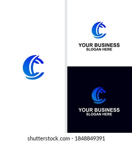 Diseño del logotipo de la línea vectorial de la letra C con color azul. Símbolo de icono del logotipo del minimalismo creativo.