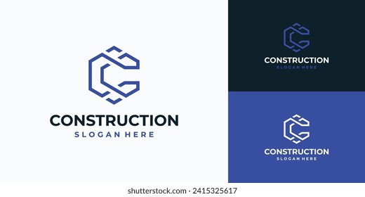 Letra C diseño hexágono de logotipo vectorial con líneas geométricas poligonales.