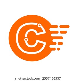 Letter C Vector Logo Design. Initial C cyber logo connector cartoon style. Can use to bussiness or education research club organisation. Creative sign vector icon. Startup Innovation Logo