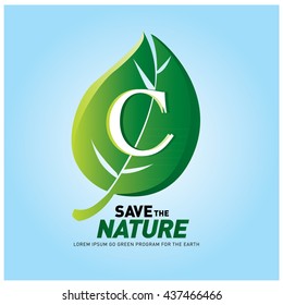 Letter C vector logo and icon save the nature. Go green poster design. Ecology campaign publication