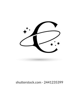 Letter C Vector Logo On Which An Abstract Image Of A Planet