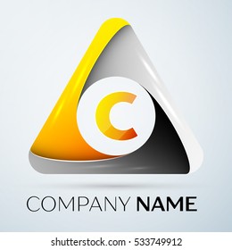 Letter C vector logo symbol in the colorful triangle on grey background. Vector template for your design