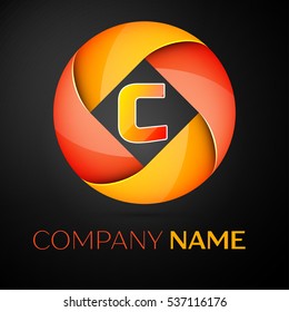 Letter C vector logo symbol in the colorful circle on black background. Vector template for your design