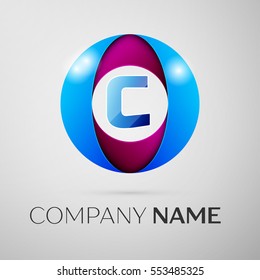 Letter C vector logo symbol in the colorful circle on grey background. Vector template for your design