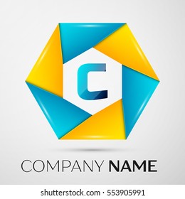 Letter C vector logo symbol in the colorful circle on grey background. Vector template for your design