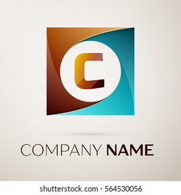 Letter C vector logo symbol in the colorful square on grey background. Vector template for your design