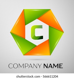 Letter C vector logo symbol in the colorful circle on grey background. Vector template for your design