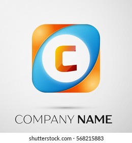 Letter C vector logo symbol in the colorful square on grey background. Vector template for your design