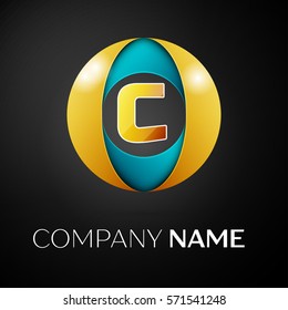 Letter C vector logo symbol in the colorful circle on black background. Vector template for your design