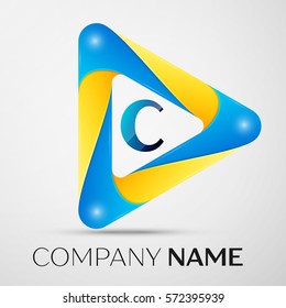 Letter C vector logo symbol in the colorful triangle on grey background. Vector template for your design