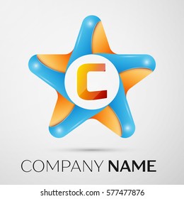 Letter C vector logo symbol in the colorful star on grey background. Vector template for your design