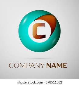 Letter C vector logo symbol in the colorful circle on grey background. Vector template for your design