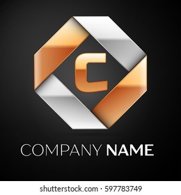 Letter C vector logo symbol in the colorful rhombus on black background. Vector template for your design