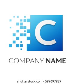 Letter C vector logo symbol in the colorful square with shattered blocks on white background. Vector template for your design