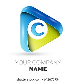 Letter C vector logo symbol in the colorful triangle on grey background. Vector template for your design
