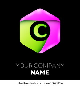 Letter C vector logo symbol in the colorful hexagonal on black background. Vector template for your design