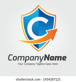 Letter C vector logo template, Colorful Letter C logo, Shield Logo design vector template. Protection defense symbol, security guard company Logotype.