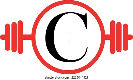 Letter C vector logo template, letter C with barbell logo in trendy flat style, fitness logo