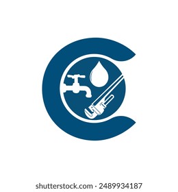Plantilla del logotipo del Vector de la letra C, logotipo colorido de la letra C, diseño moderno del logotipo de los servicios de fontanería
