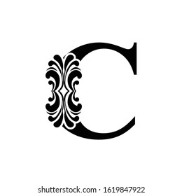 letter C. Vintage black flower ornament initial letters.  Alphabet. Logo vector 