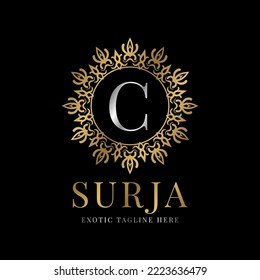 letter C vintage crest mandala vector logo design element