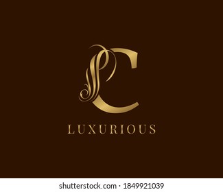 letter C vintage swirl royal alphabetic logo for luxurious brand