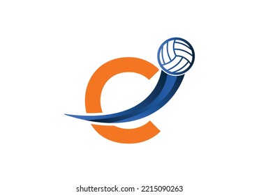 Letter C Volleyball Logo Design For Volleyball Club Symbol Vector Template. Volleyball Sign Template Design.