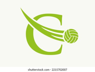 Letter C Volleyball Logo Design Sign. Volleyball Sports Logotype Symbol Vector Template