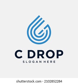 Letra c logotipo de gota de agua diseño vector estilo monolítico logo de gota de agua con letra c 