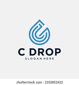 Letter c water drop logo design vector monoline style water drop logo with letter c 