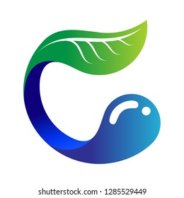 letter c, water and plant nature logo