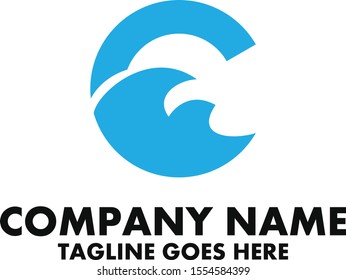 letter C with wave logo design inspirations	