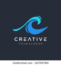 Letter C with Wave Logo Template. C letters water concept vector