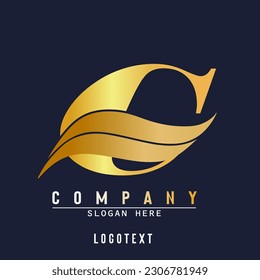 Letter C and Wave Logo Template, abstract initial C logo , Creative C letter with luxury concept. C LOGO golden Icon Design Vector Illustration