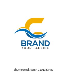 Letter C with wave on white background. Logo Design Template. Flat design